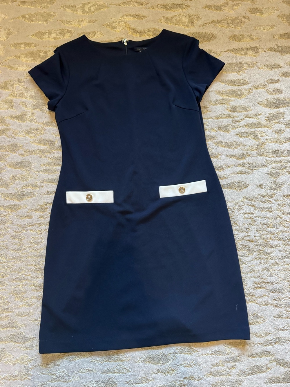 Tommy Hilfiger Navy Shift Dress with White Pocket Tabs